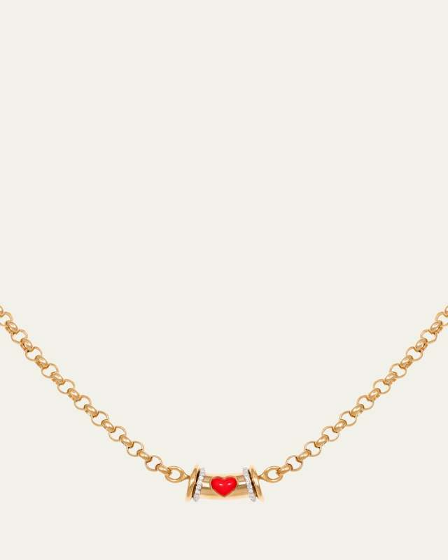 Warrior Venus Diamond and Coral Heart Pendant Necklace